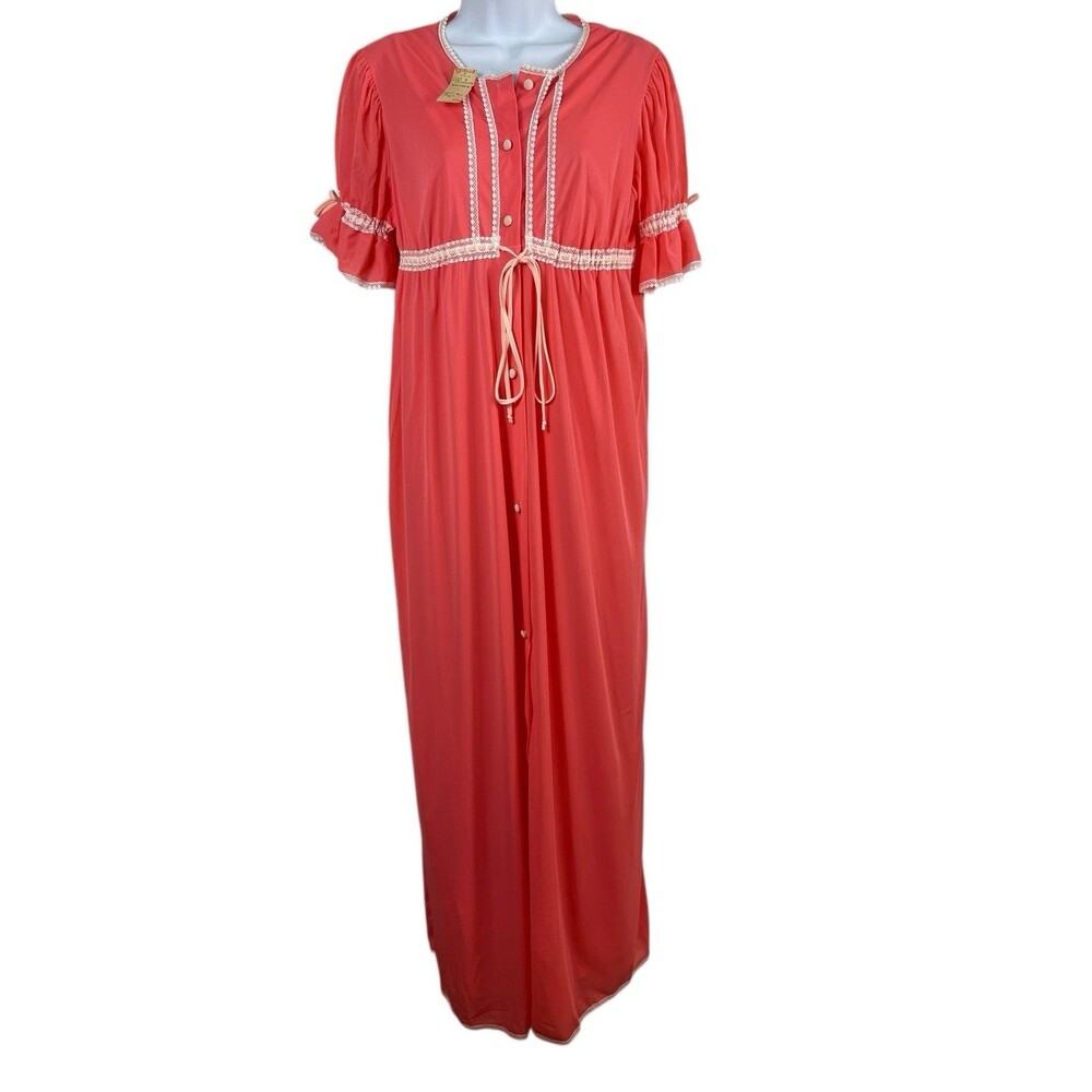 VTG Gilread Coral Pink Lace Trim Peignoir NightGown & Robe Set NWT M Wedding